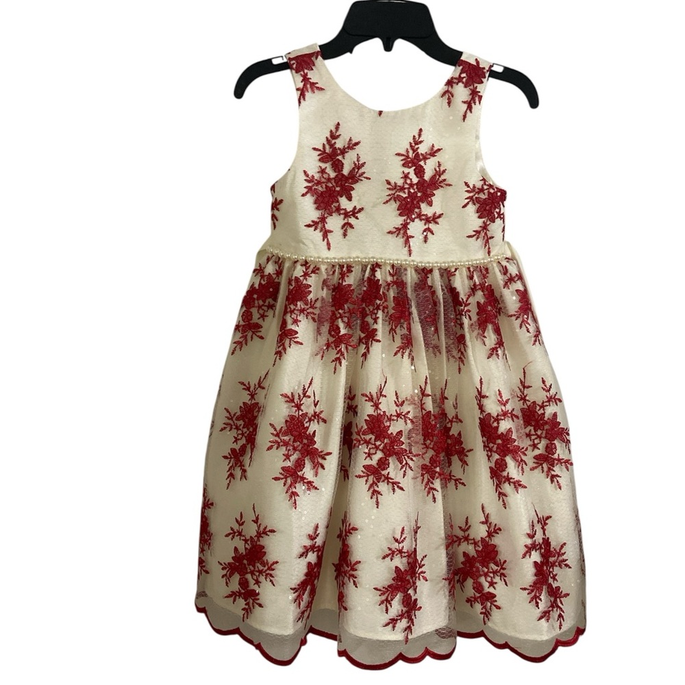 Charming Floral Kids Dress in Red and Cream